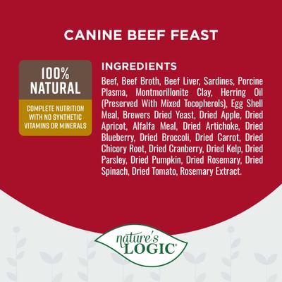 Show full view: Nature's Logic 100% Natural Canine Beef Feast All Life Stages Grain-Free Wet Dog Food, 13.2-oz, case of 12 slide 6 of 10
