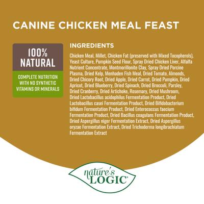 Show full view: Nature's Logic 100% Natural Canine Chicken Meal Feast All Life Stages Dry Dog Food, 13-lb bag slide 5 of 9