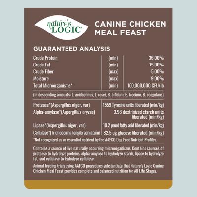 Show full view: Nature's Logic 100% Natural Canine Chicken Meal Feast All Life Stages Dry Dog Food, 13-lb bag slide 6 of 9