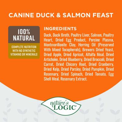 Show full view: Nature's Logic 100% Natural Canine Duck & Salmon Feast All Life Stages Grain-Free Wet Dog Food, 13.2-oz, case of 12 slide 6 of 10