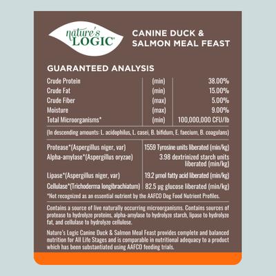 Show full view: Nature's Logic 100% Natural Canine Duck & Salmon Meal Feast All Life Stages Dry Dog Food, 13-lb bag slide 6 of 9