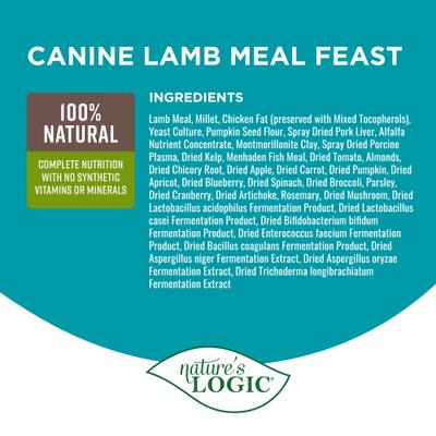 Show full view: Nature's Logic 100% Natural Canine Lamb Meal Feast All Life Stages Dry Dog Food, 13-lb bag slide 5 of 9