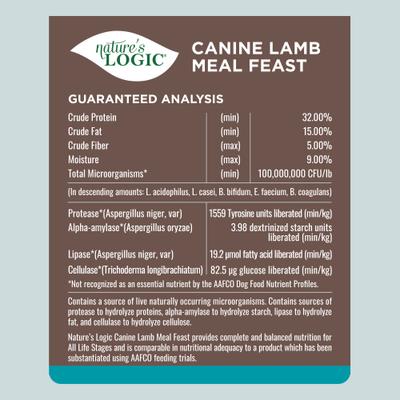 Show full view: Nature's Logic 100% Natural Canine Lamb Meal Feast All Life Stages Dry Dog Food, 13-lb bag slide 6 of 9