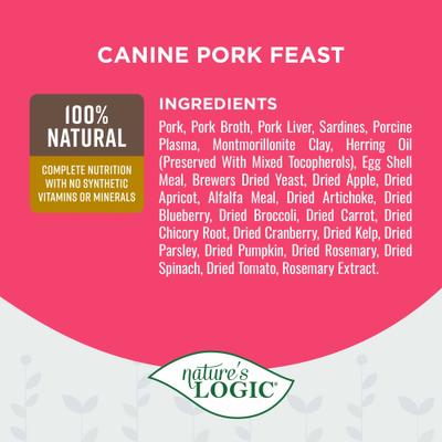 Show full view: Nature's Logic 100% Natural Canine Pork Feast All Life Stages Grain-Free Wet Dog Food, 13.2-oz, case of 12 slide 6 of 9