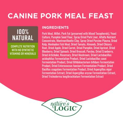 Show full view: Nature's Logic 100% Natural Canine Pork Meal Feast All Life Stages Dry Dog Food, 13-lb bag slide 5 of 9