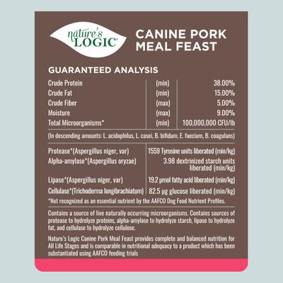 Show full view: Nature's Logic 100% Natural Canine Pork Meal Feast All Life Stages Dry Dog Food, 25-lb bag slide 6 of 9