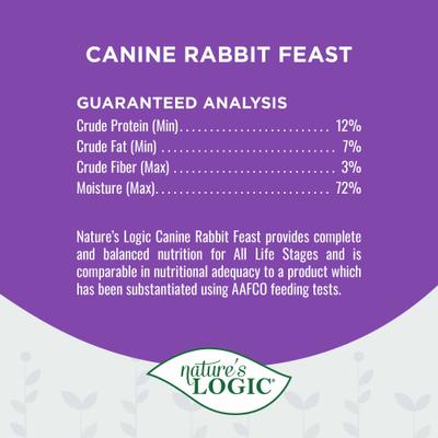 Show full view: Nature's Logic 100% Natural Canine Rabbit Feast All Life Stages Grain-Free Wet Dog Food, 13.2-oz, case of 12 slide 7 of 10