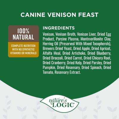 Show full view: Nature's Logic 100% Natural Canine Venison Feast All Life Stages Grain-Free Wet Dog Food, 13.2-oz, case of 12 slide 6 of 9