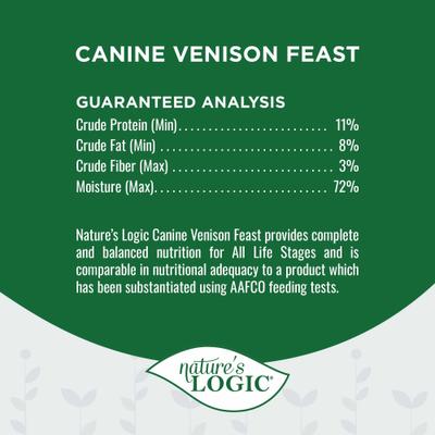 Show full view: Nature's Logic 100% Natural Canine Venison Feast All Life Stages Grain-Free Wet Dog Food, 13.2-oz, case of 12 slide 7 of 9