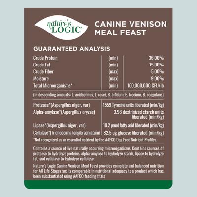 Show full view: Nature's Logic 100% Natural Canine Venison Meal Feast All Life Stages Dry Dog Food, 13-lb bag slide 6 of 11