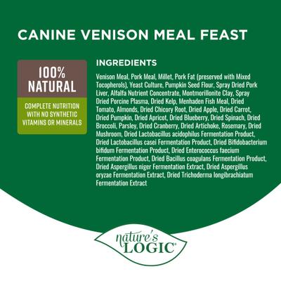 Show full view: Nature's Logic 100% Natural Canine Venison Meal Feast All Life Stages Dry Dog Food, 25-lb bag slide 5 of 9