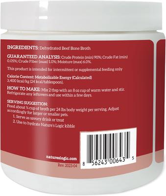 Show full view: Nature's Logic 100% Natural Dehydrated Beef Bone Broth Dog & Cat Food Topper, 6-oz tub slide 3 of 10