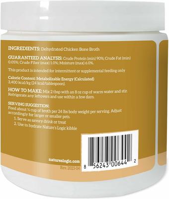 Show full view: Nature's Logic 100% Natural Dehydrated Chicken Bone Broth Dog & Cat Food Topper, 6-oz tub slide 3 of 10