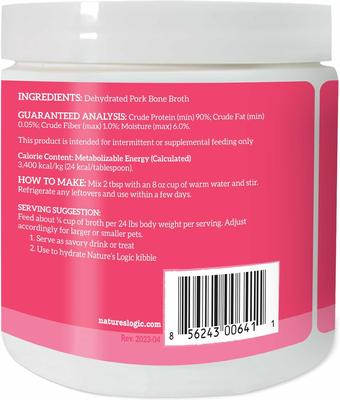 Show full view: Nature's Logic 100% Natural Dehydrated Pork Bone Broth Dog & Cat Food Topper, 6-oz tub slide 3 of 10