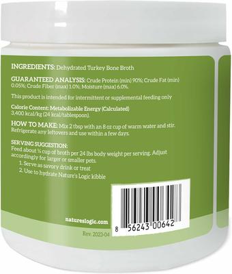 Show full view: Nature's Logic 100% Natural Dehydrated Turkey Bone Broth Dog & Cat Food Topper, 6-oz tub slide 3 of 10