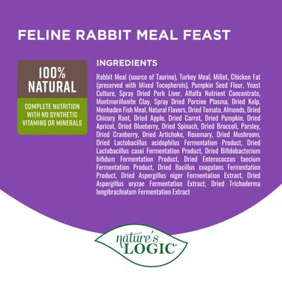 Show full view: Nature's Logic 100% Natural Feline Rabbit Meal Feast All Life Stages Dry Cat Food, 3.3-lb bag slide 6 of 10