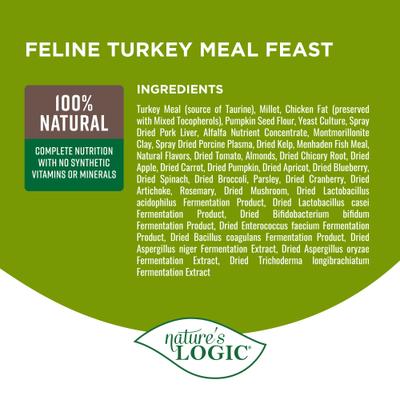 Show full view: Nature's Logic 100% Natural Feline Turkey Meal Feast All Life Stages Dry Cat Food, 7.7-lb bag slide 6 of 10