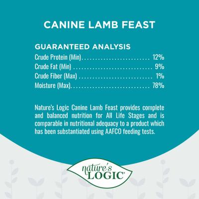 Show full view: Nature's Logic 100% Natural Canine Lamb Feast All Life Stages Grain-Free Wet Dog Food, 13.2-oz, case of 12 slide 7 of 10