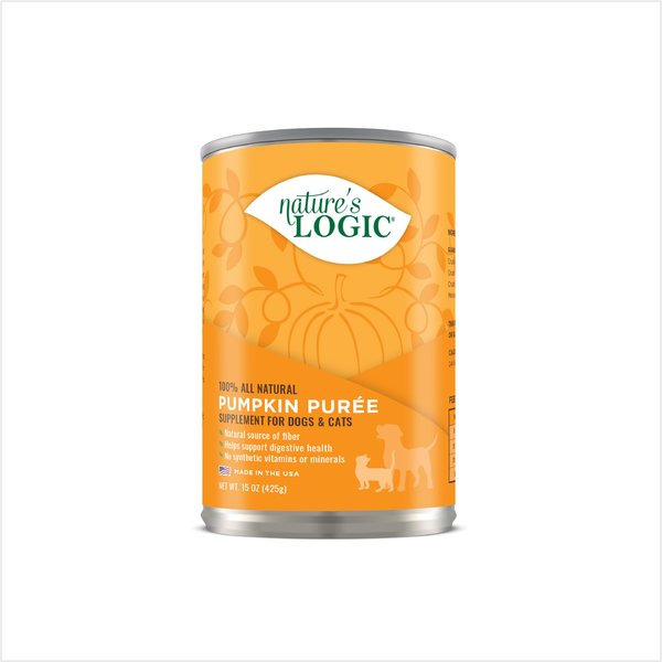 Show full view: Nature's Logic 100% Natural Pumpkin Purée Dog & Cat Food Supplement, 15-oz can, 12 pack slide 1 of 9
