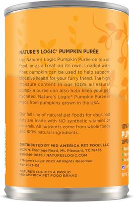 Show full view: Nature's Logic 100% Natural Pumpkin Purée Dog & Cat Food Supplement, 15-oz can, 12 pack slide 3 of 10