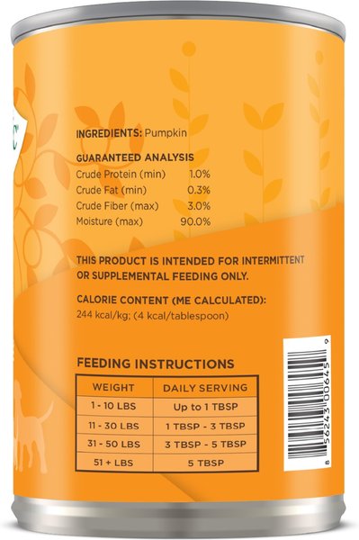 Show full view: Nature's Logic 100% Natural Pumpkin Purée Dog & Cat Food Supplement, 15-oz can, 12 pack slide 3 of 9