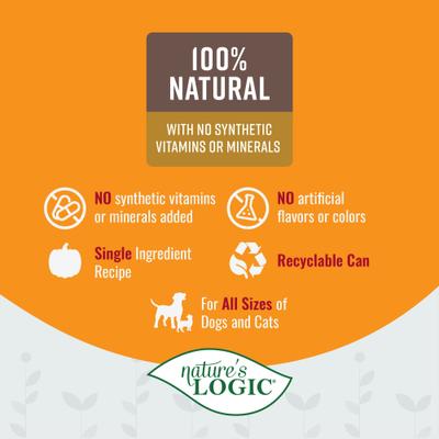 Show full view: Nature's Logic 100% Natural Pumpkin Purée Dog & Cat Food Supplement, 15-oz can, 12 pack slide 5 of 10