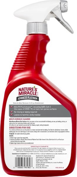 Nature's Miracle Advanced Platinum Cat Stain & Odor Remover & Virus Disinfectant, 32-fl oz bottle