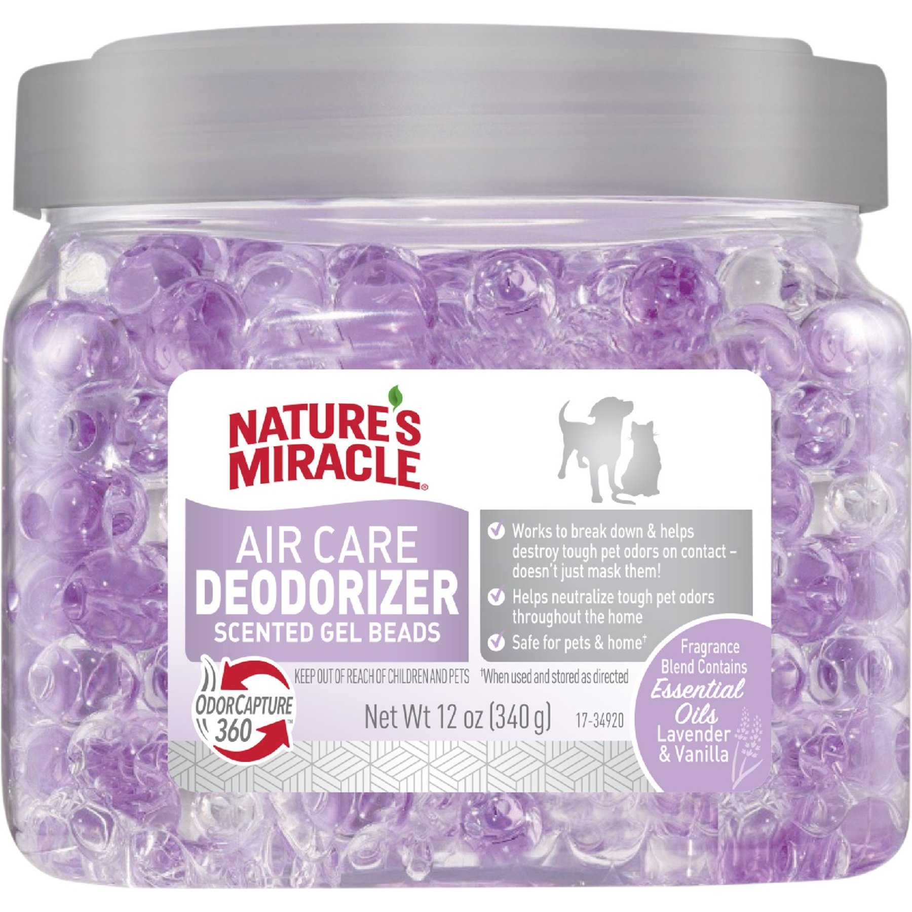 Nature's Miracle Air Care Lavender Vanilla Gel Beads Dog, Cat & Small Pet Deodorizer, 12-oz jar