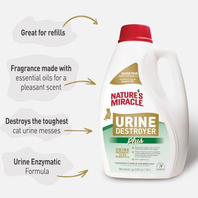 Show full view: Nature's Miracle Cat Urine Destroyer Plus Enzymatic Formula Stain Remover, 1-gal bottle slide 4 of 11