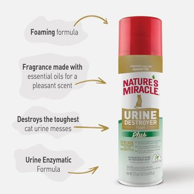 Show full view: Nature's Miracle Cat Urine Destroyer Plus Enzymatic Stain Remover Foam Aerosol Spray, 17.5-fl oz bottle slide 7 of 13