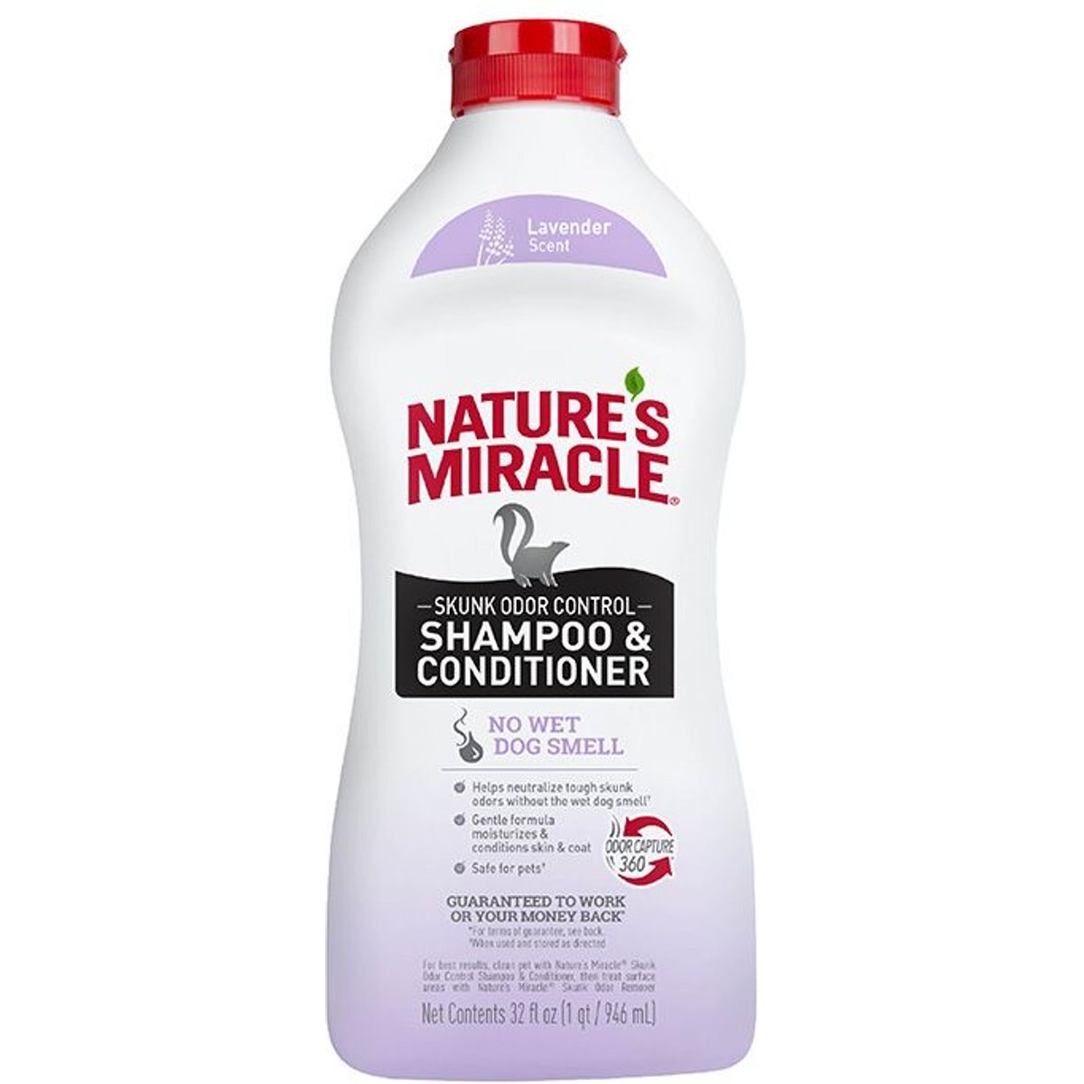Nature's Miracle Odor Control Formula Skunk Odor Control Pet Shampoo & Conditioner, 32-fl oz bottle, Lavender Scent