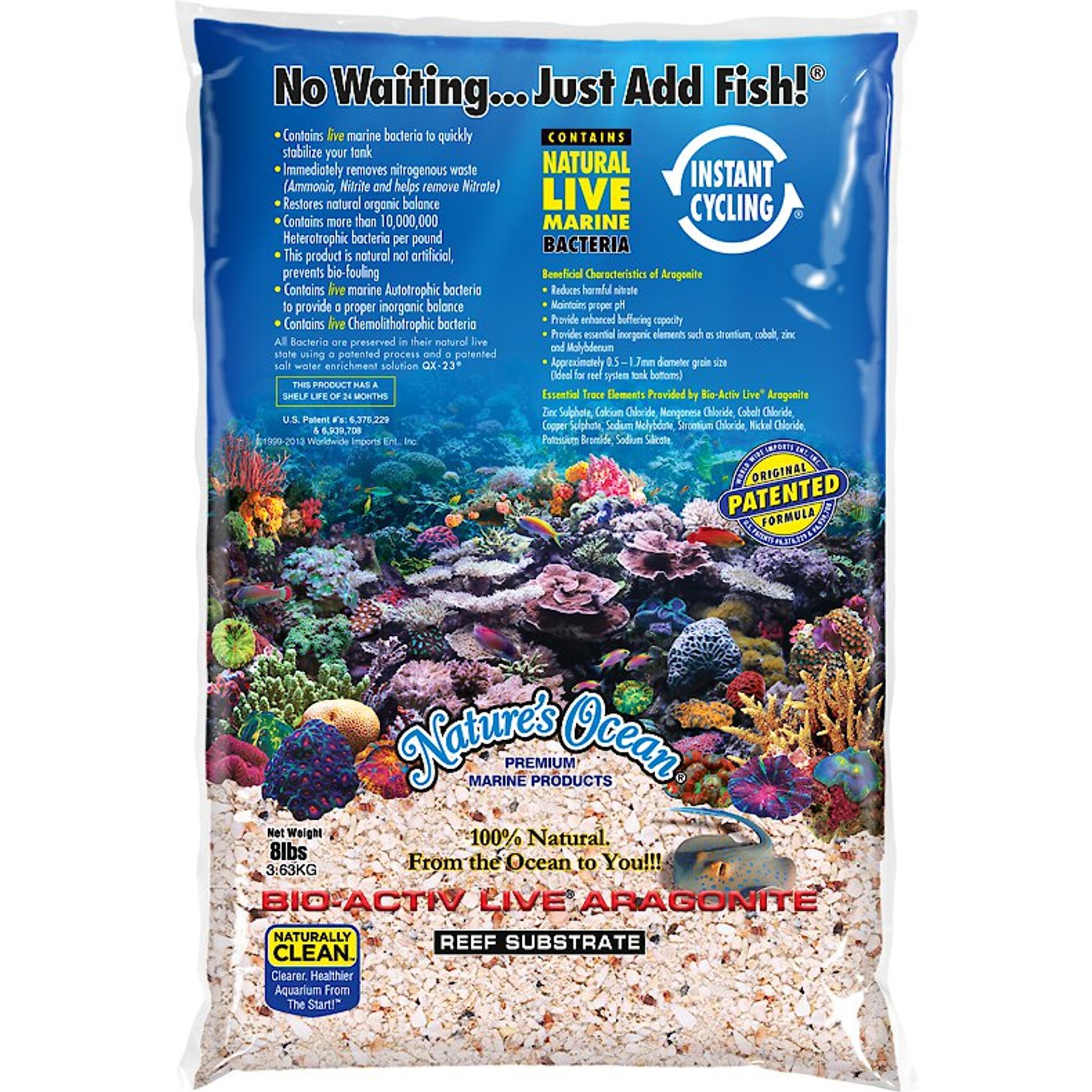Nature's Ocean Bio-Activ Live Aragonite Saltwater Aquarium Sand, Reef Substrate, 8-lb bag