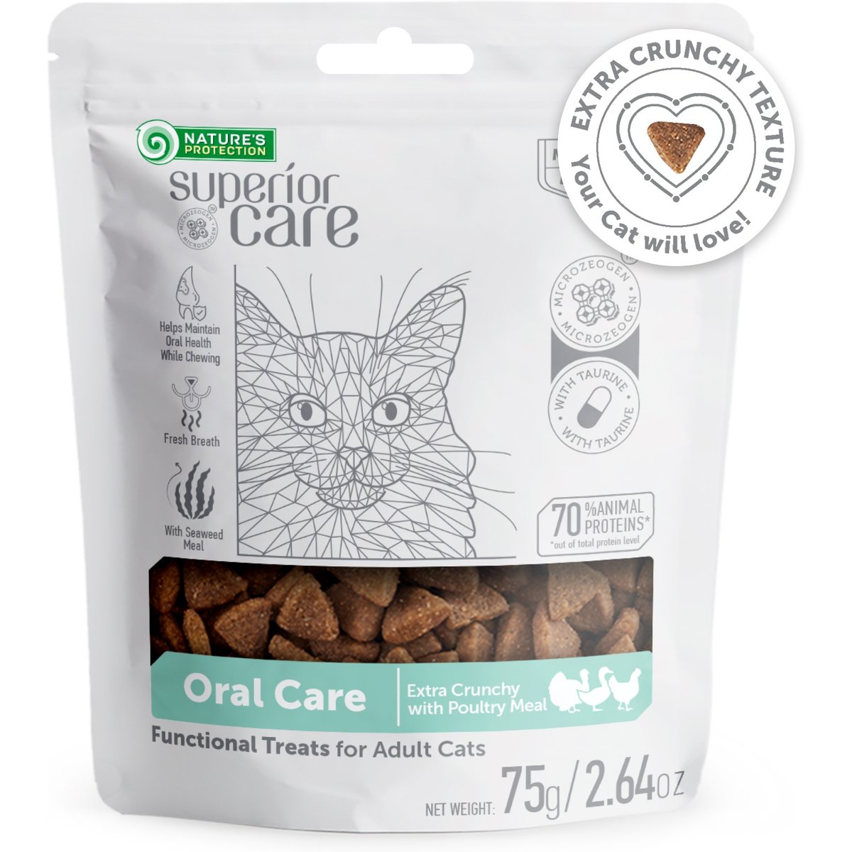 Nature's Protection Superior Care Oral Care Poultry Dental Crunchy Cat Treats, 2.64-oz bag