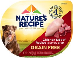 Nature's Recipe Chicken & Beef Recipe in Savory Broth Grain-Free Wet Dog Food, 2.75-oz tray, case of 12