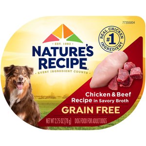 Nature's Recipe Chicken & Beef Recipe in Savory Broth Grain-Free Wet Dog Food, 2.75-oz tray, case of 12