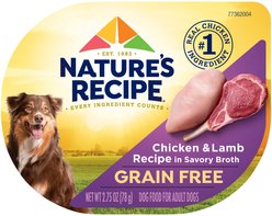 Nature's Recipe Chicken & Lamb Recipe in Savory Broth Grain-Free Wet Dog Food, 2.75-oz tray, case of 12