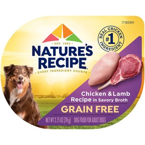 Nature's Recipe Chicken & Lamb Recipe in Savory Broth Grain-Free Wet Dog Food, 2.75-oz tray, case of 12