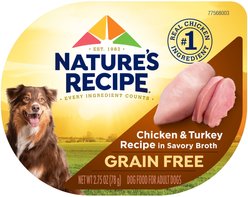 Nature's Recipe Chicken & Turkey in Broth Recipe Grain-Free Wet Dog Food, 2.75-oz tray, case of 12