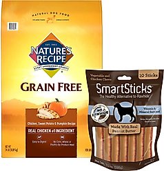 Nature's Recipe Grain-Free Chicken, Sweet Potato & Pumpkin Recipe Dry Food + SmartBones SmartSticks Peanut Butter Chews Dog Treats