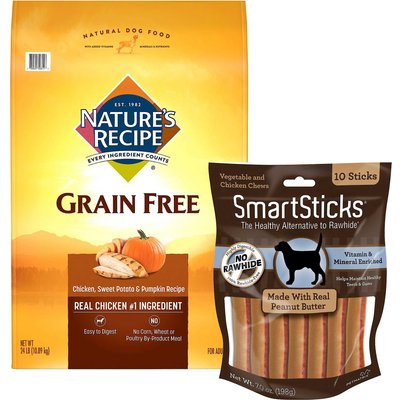 Nature's Recipe Nature's Recipe Grain-Free Chicken, Sweet Potato & Pumpkin Recipe Dry Food + SmartBones SmartSticks Peanut Butter Chews Dog Treats