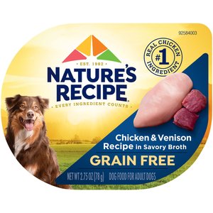 Nature's Recipe Grain-Free Chicken & Venison Recipe in Broth Wet Dog Food, 2.75-oz, case of 12