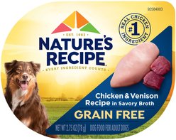 Nature's Recipe Grain-Free Chicken & Venison Recipe in Broth Wet Dog Food, 2.75-oz tray, bundle of 24 