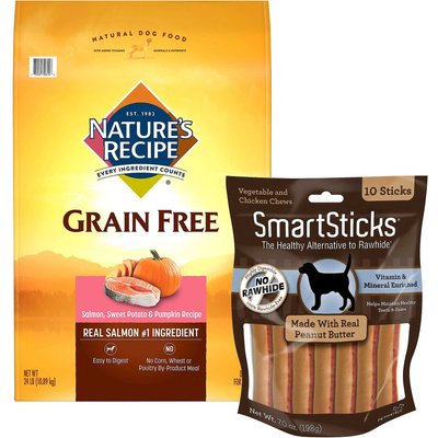 Nature's Recipe Nature's Recipe Grain-Free Salmon, Sweet Potato & Pumpkin Recipe Dry Food + SmartBones SmartSticks Peanut Butter Chews Dog Treats
