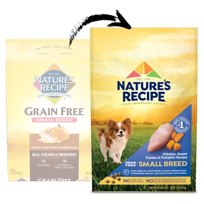Show full view: Nature's Recipe Small Breed Grain-Free Chicken, Sweet Potato & Pumpkin Recipe Dry Dog Food, 12-lb bag slide 3 of 13