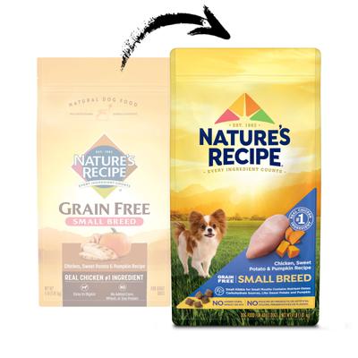 Show full view: Nature's Recipe Small Breed Grain-Free Chicken, Sweet Potato & Pumpkin Recipe Dry Dog Food, 4-lb bag slide 3 of 13