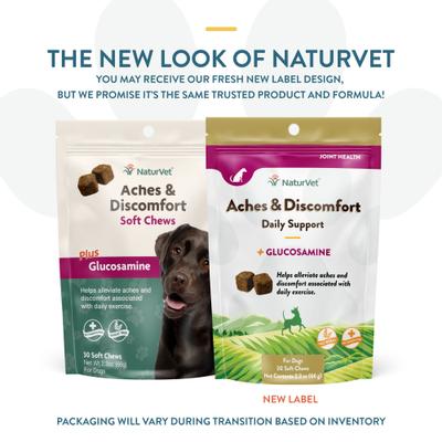 Show full view: NaturVet Aches & Discomfort Plus Glucosamine Soft Chews Joint Supplement for Dogs, 30 count slide 3 of 10