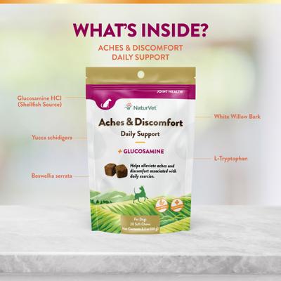 Show full view: NaturVet Aches & Discomfort Plus Glucosamine Soft Chews Joint Supplement for Dogs, 30 count slide 6 of 10