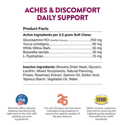 Show full view: NaturVet Aches & Discomfort Plus Glucosamine Soft Chews Joint Supplement for Dogs, 30 count slide 9 of 10