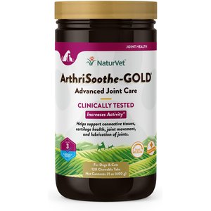 NaturVet Advanced Care ArthriSoothe-GOLD Chewable Tablets Joint Supplement for Cats & Dogs, 120 count