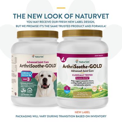 Show full view: NaturVet Advanced Care ArthriSoothe-GOLD Chewable Tablets Joint Supplement for Cats & Dogs, 240 count slide 3 of 11